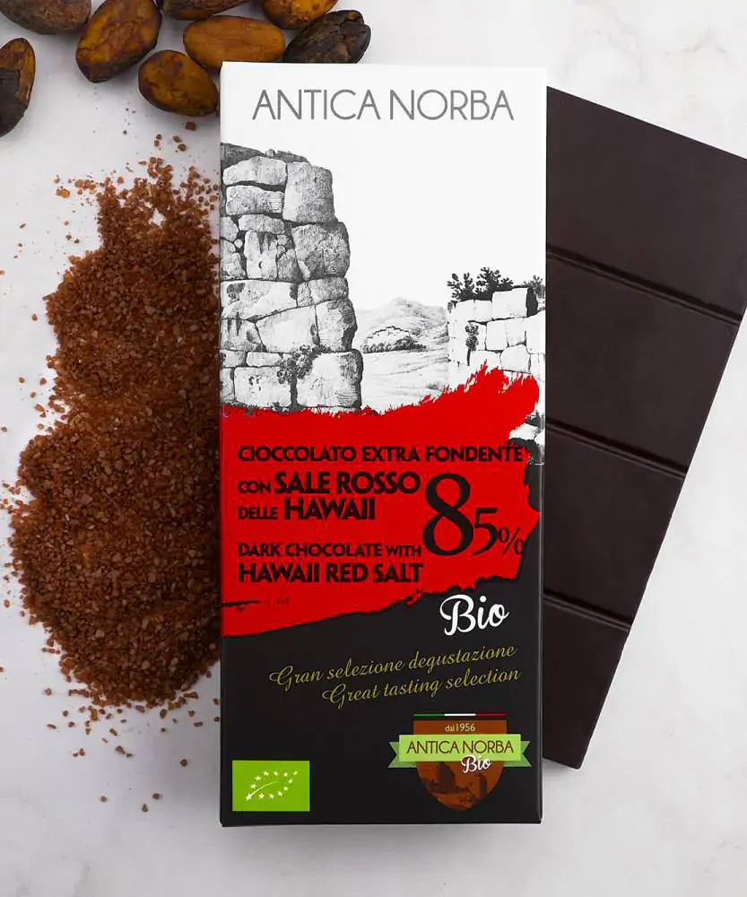 Foto Cioccolato extra fondente 85% con sale rosso delle Hawaii BIO 